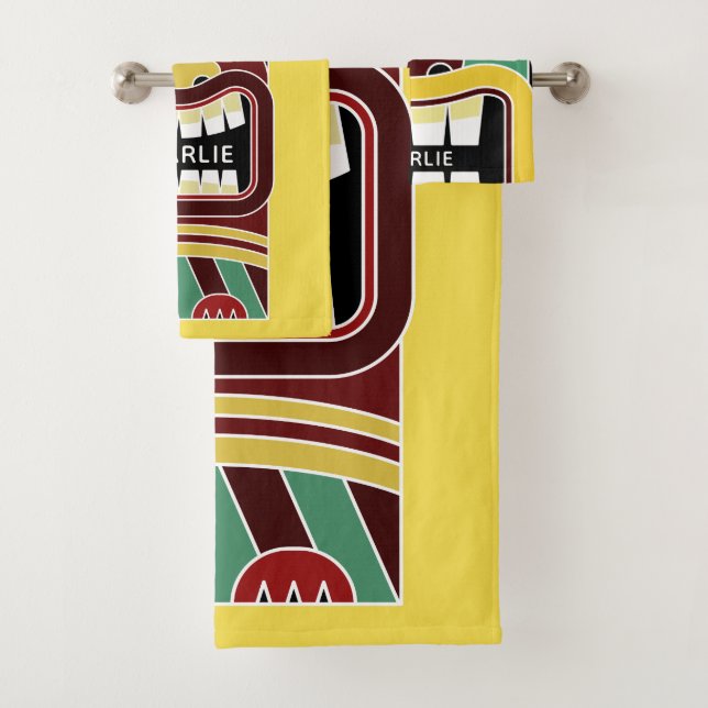 Tiki Totems custom name & colour towel set (Insitu)