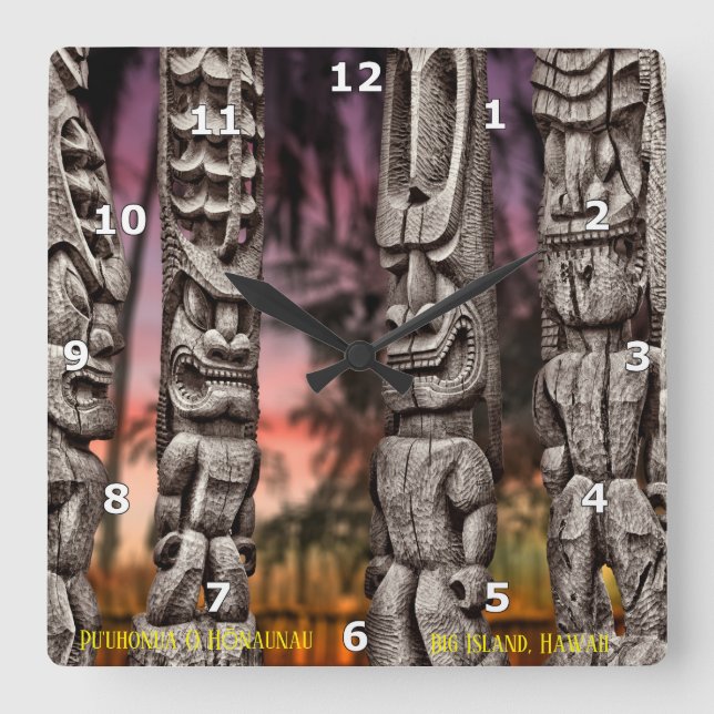 Tiki Tribal Council, Big Island, Square Wall Clock (Front)