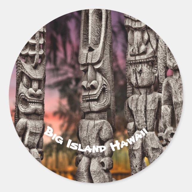 Tiki Tribal Council, Kona Hawaii Classic Round Sticker (Front)