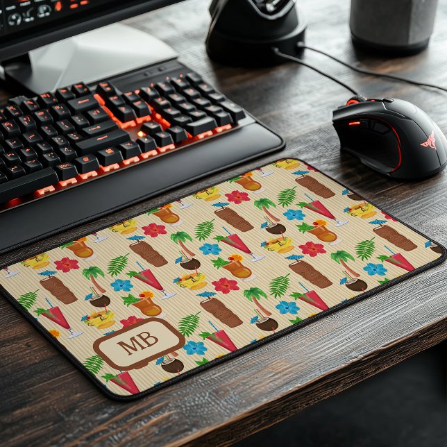 Tiki Tropical Cocktails Monogrammed Desk Mat (Creator Uploaded)