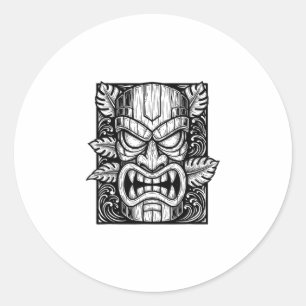 Tiki Woodcut Polynesian Tropical Hawaiian Party Lu Classic Round Sticker
