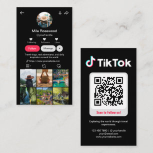 Tiktok Profile Photo Grid Follow Me QR code Black Business Card