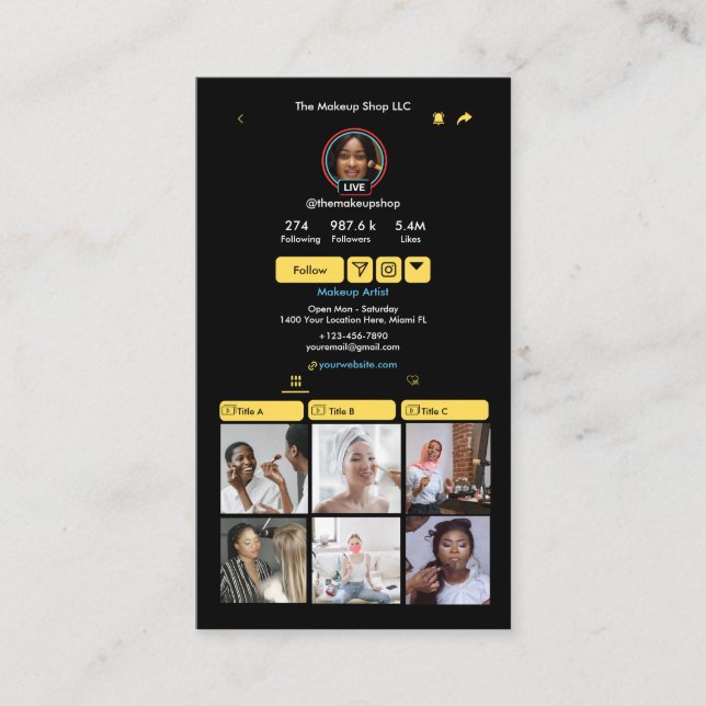 TikTok Yellow Social Media QR Code Business Card (Front)