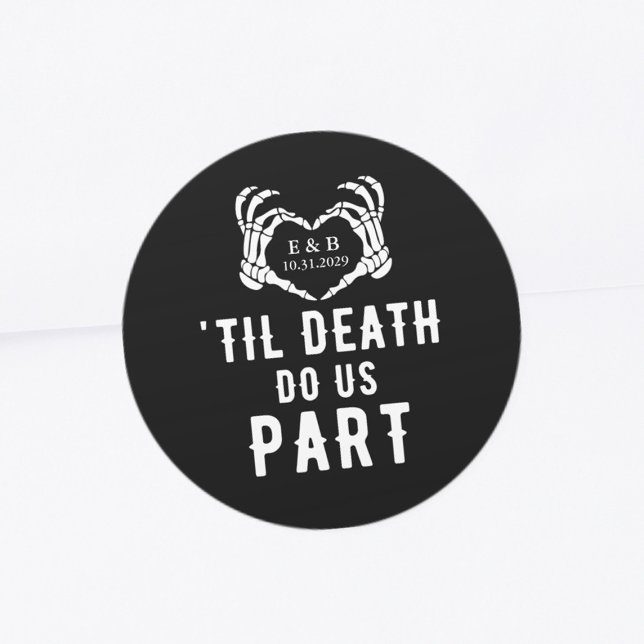 Til Death Black Skeleton Wedding Classic Round Sticker (Creator Uploaded)