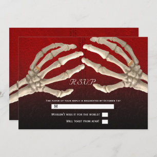 Til Death Blood Red Skeleton Gold Wedding RSVP Invitation