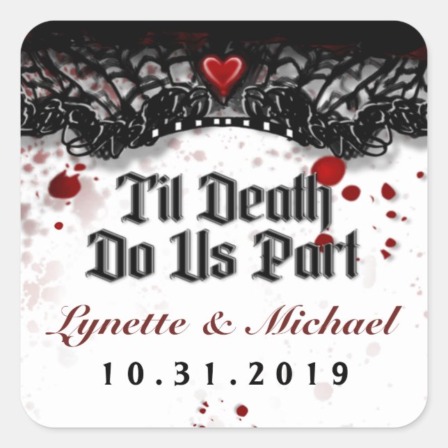 Til Death Blood Splatter Halloween Square Wedding Sticker (Front)