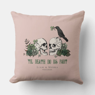 Til Death Blush Pink Gothic Irish Floral Skull Cushion