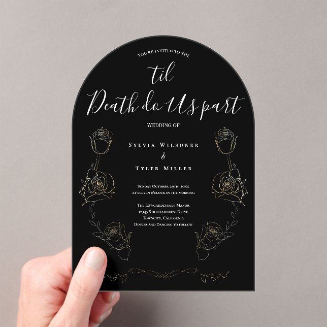 Til Death Do Us Part Black Gothic Wedding Acrylic Invitations (Insitu (Handheld))