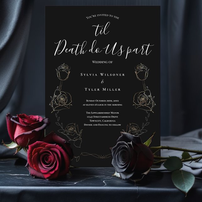 Til Death Do Us Part Black Gothic Wedding Invitation (The last wedding invitation you'll ever need. Add it to your cart and bring this search to an end.)