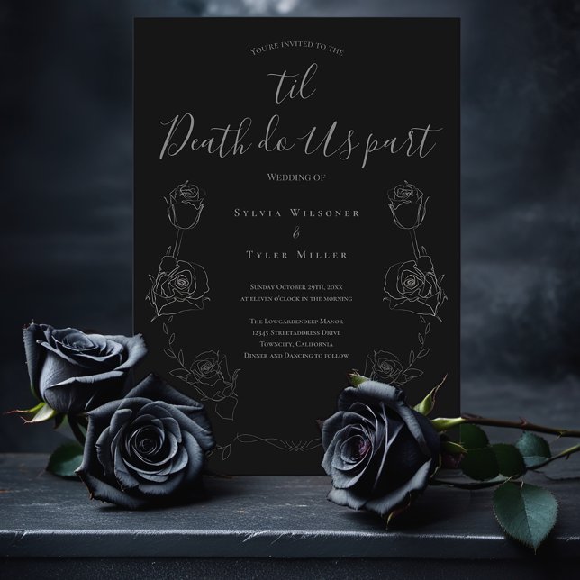 Til Death Do Us Part Black Grey Gothic Wedding Invitation (Add this invitation to your cart for love meant to last until the very end.)