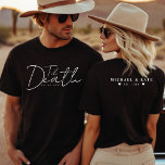 Til Death Do Us Part Black Wedding T-Shirt<br><div class="desc">Elegant black and white newlywed couple t-shirt with text Til Death do us Part.  Personalise it with your wedding details.  Great for honeymoon.</div>