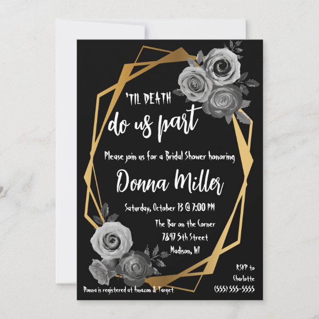 Til Death Do Us Part Floral, Gold, Bridal Shower  Invitation (Front)
