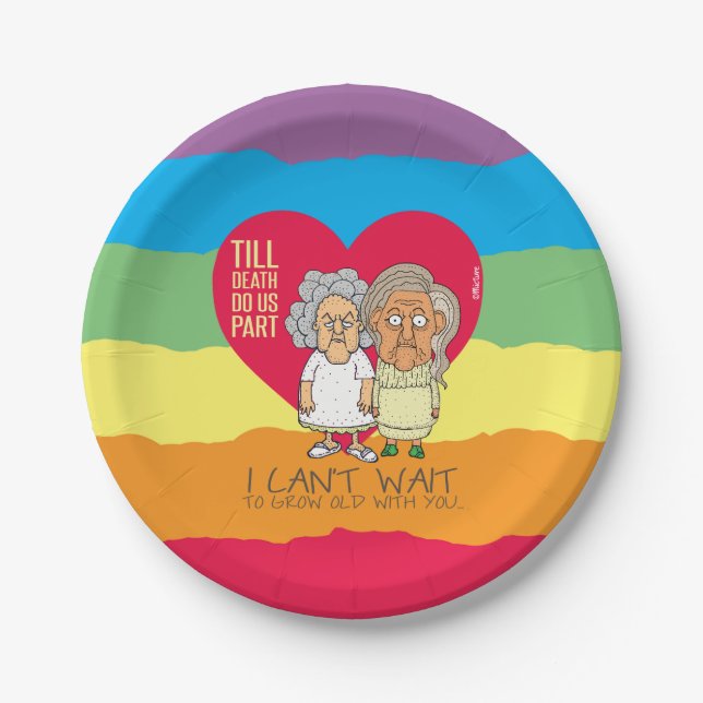 Til death do us part - funny lesbian cartoon paper plate (Front)