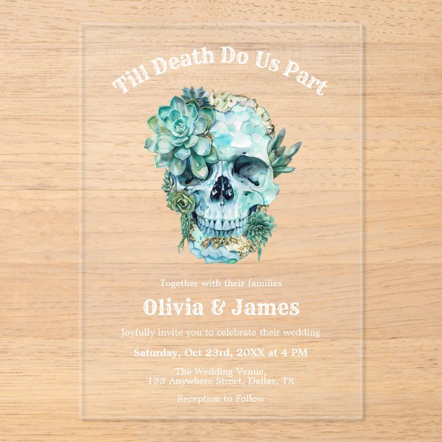 Til Death Do Us Part Gothic Halloween Wedding Acrylic Invitations (Front)