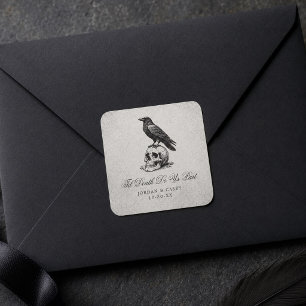 Til Death Do Us Part Gothic Raven Skull Wedding Square Sticker