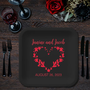 Til Death Do Us Part Gothic Red and Black Roses Paper Plate