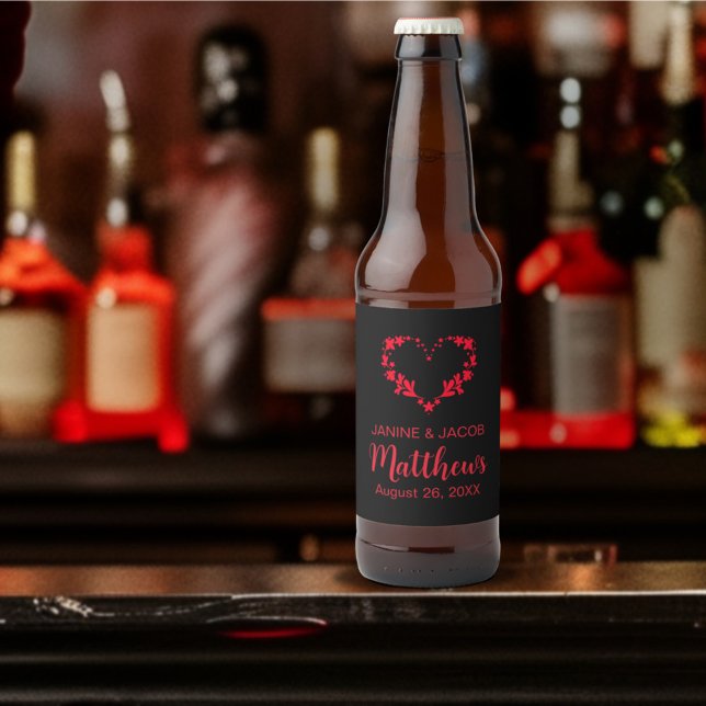 Til Death Do Us Part Gothic Red Floral Heart Beer Bottle Label (Creator Uploaded)