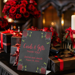 Til Death Do Us Part Gothic Red Rose Table Number Pedestal Sign