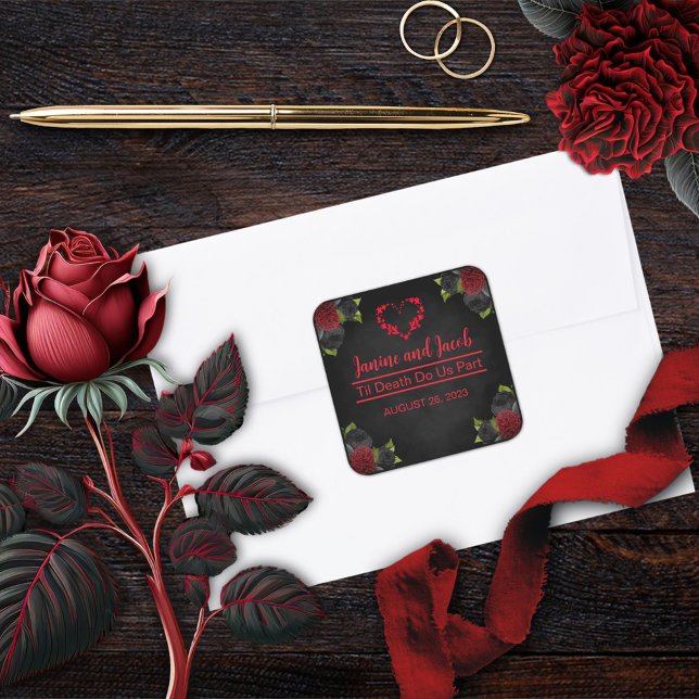 Til Death Do Us Part Gothic Red Rose Wedding  Square Sticker (Creator Uploaded)