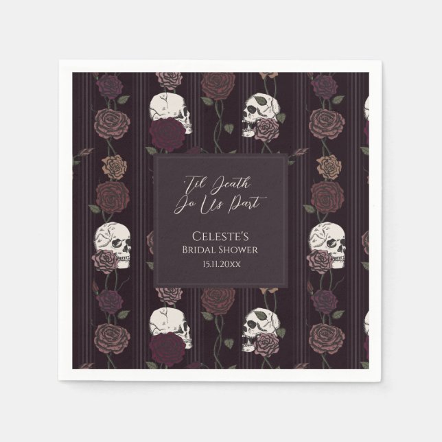 ’Til Death Do Us Part Gothic Skull & Rose Wedding Napkin (Front)