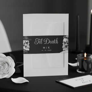 Til Death Do Us Part Gothic Skulls Black Wedding Invitation Belly Band