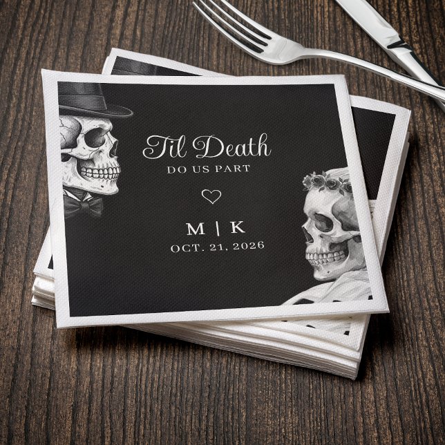 Til Death Do Us Part Gothic Skulls Black Wedding Napkin (Creator Uploaded)