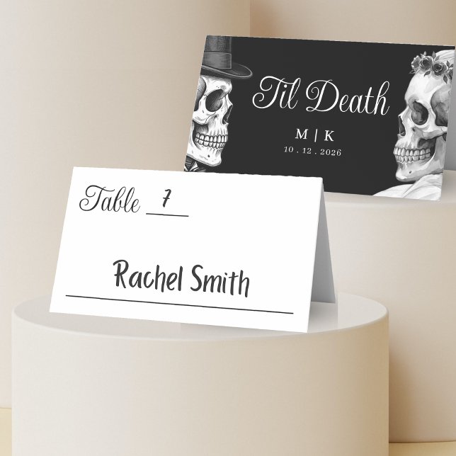 Til Death Do Us Part Gothic Skulls Black Wedding Place Card (Creator Uploaded)