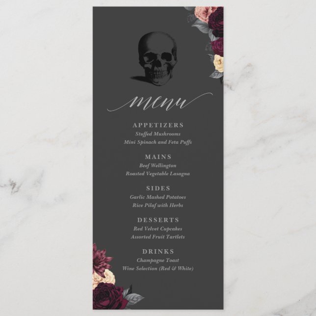 Til Death Do Us Part Gothic Wedding Menu Card (Front)