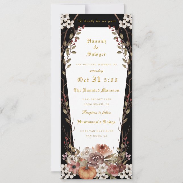 'Til Death Do Us Part Halloween Wedding Coffin Invitation (Front)