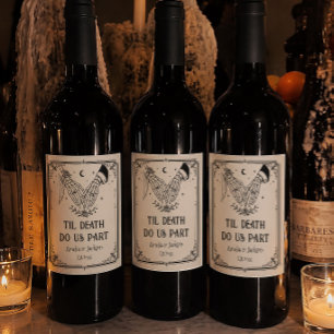 Til Death Do Us Part Halloween Wedding Wine Label
