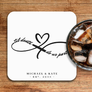 Til Death Do Us Part Infinity Symbol Heart Wedding Square Paper Coaster