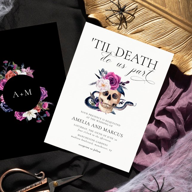 'Til Death Do Us Part Purple & Black Wedding Invit Invitation (Creator Uploaded)