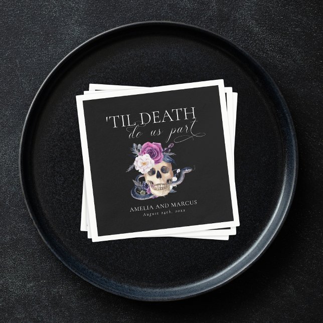 'Til Death Do Us Part Purple & Black Wedding Invit Napkin (Creator Uploaded)