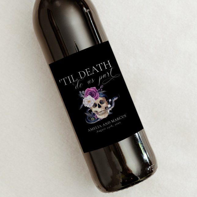 'Til Death Do Us Part Purple & Black Wedding Invit Wine Label (Creator Uploaded)
