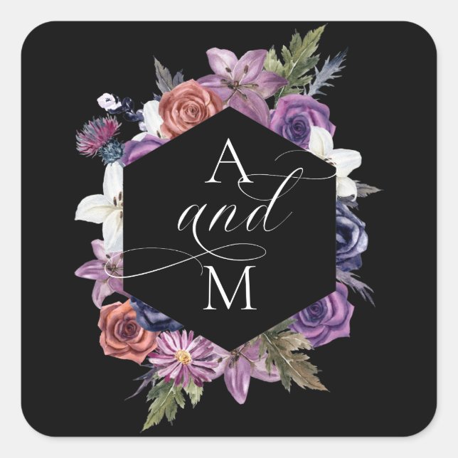 'Til Death Do Us Part Purple & Black Wedding Square Sticker (Front)