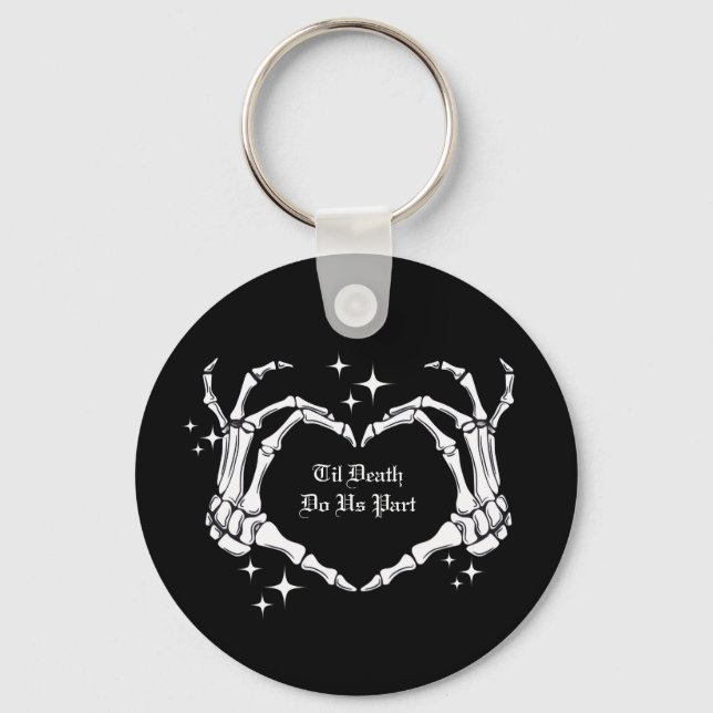 Til Death Do Us Part Skeleton Heart Hand Wedding  Key Ring (Front)