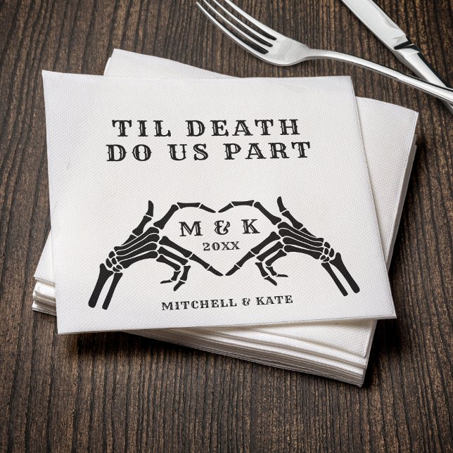 Til Death Do Us Part Skeleton Heart Hand Wedding Napkin (Til Death Do Us Part Heart Hand Black Wedding Napkins
)