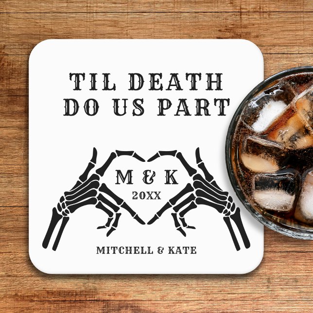 Til Death Do Us Part Skeleton Heart Hand Wedding Square Paper Coaster (Til Death Do Us Part Skeleton Heart Hand Wedding Square Paper Coaster
)