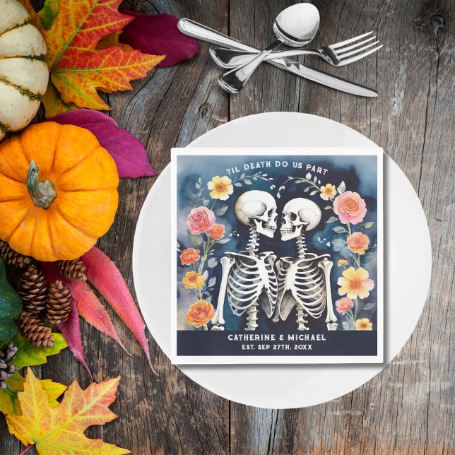 Til Death Do Us Part Skeletons Gothic Wedding Napkin (Creator Uploaded)