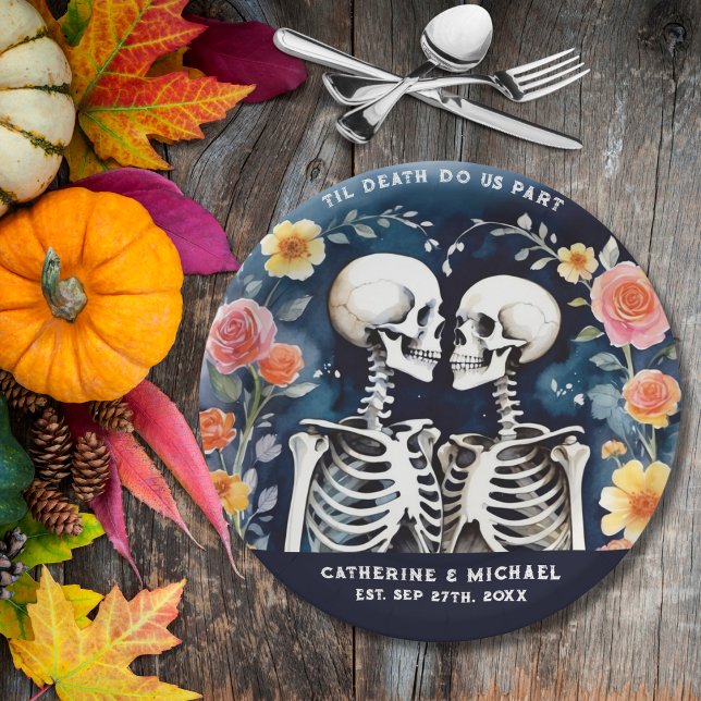 Til Death Do Us Part Skeletons Gothic Wedding Paper Plate (Creator Uploaded)