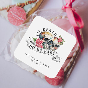 Til Death Do Us Part Skulls & Roses White Wedding Square Sticker