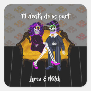 Til Death Do Us Part Sugar Skull Couple Square Sticker