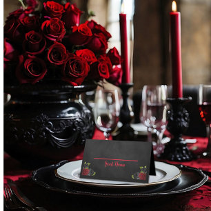 Til Death Do Us Party Gothic Red & Black Roses Pla Place Card