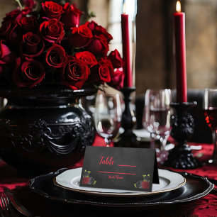 Til Death Do Us Party Gothic Red & Black Roses Place Card