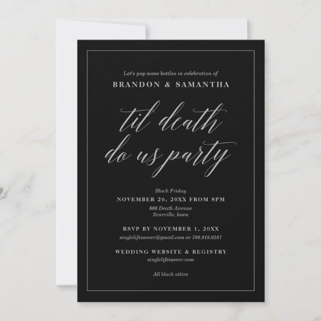 Til Death Do Us Party Halloween Bridal Shower Invitation (Front)