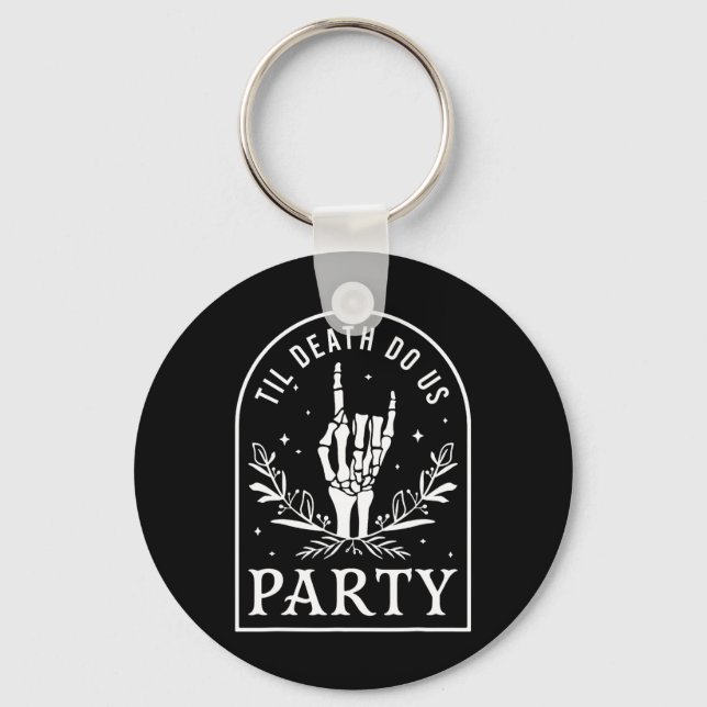 Til Death Do Us Party Retro Halloween Bachelorette Key Ring (Front)