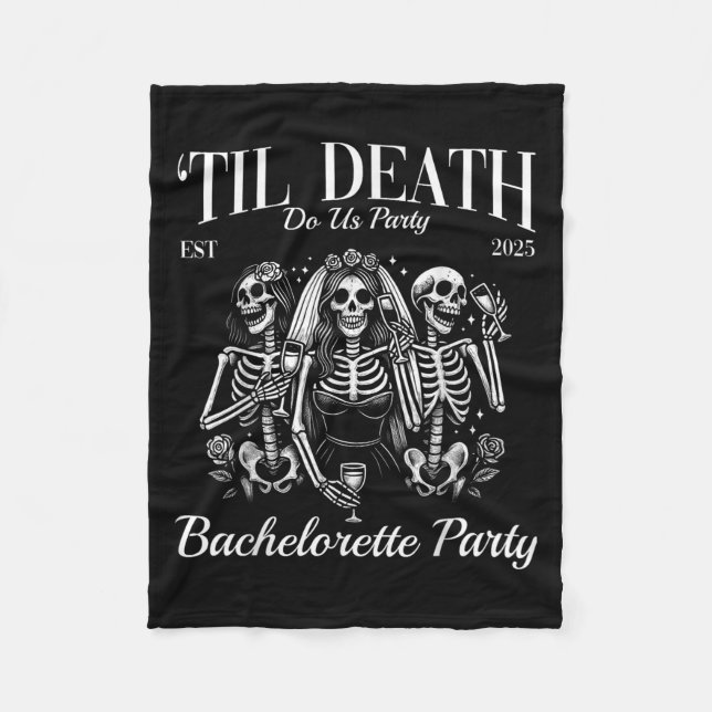 Til Death Do Us Party Retro Skeleton Bachelorette  Fleece Blanket (Front)