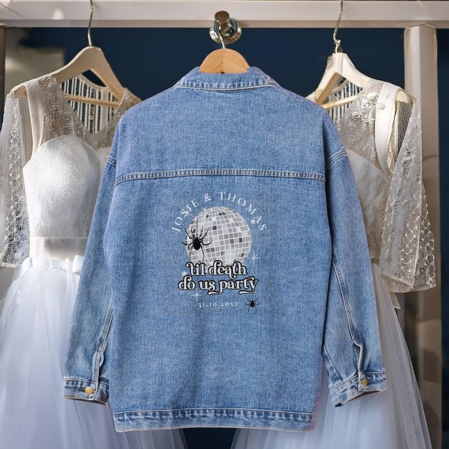 Til Death do us Party Retro Spiders Disco Wedding Denim Jacket (Creator Uploaded)