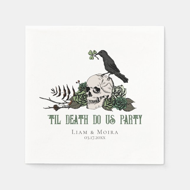 Til Death Goth Irish Skull Bridal Shower Party Napkin (Front)