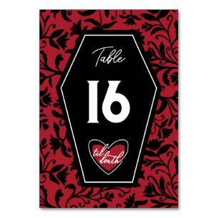 Til Death Goth Wedding Floral & Coffin Table Number